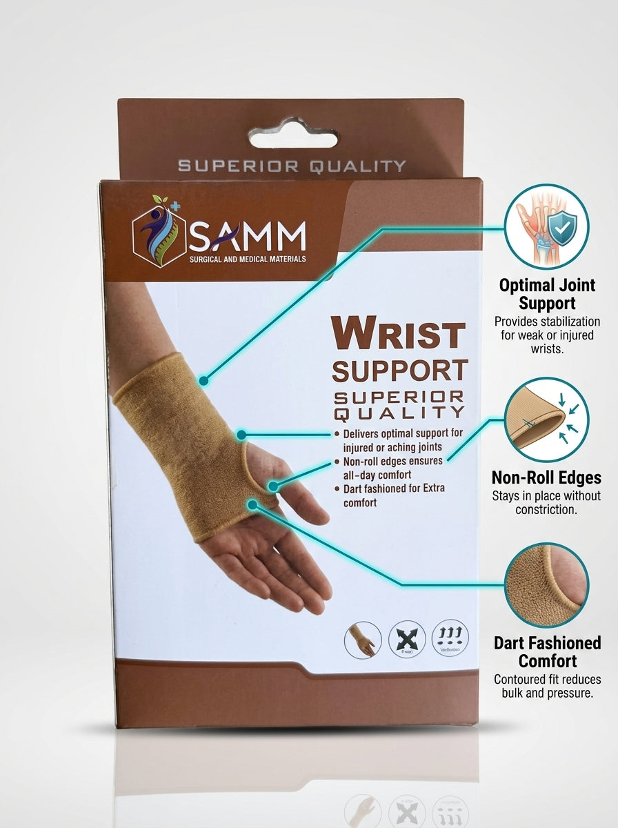 SAMM Superior Quality Elastic Wrist Support Brace for Pain Relief, Sprains & Joint Stability – Breathable Non-Roll Compression Band